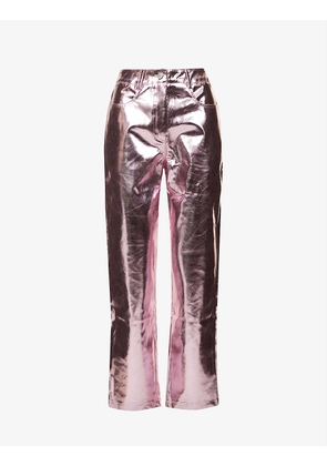 Lupe metallic high-rise straight-leg faux-leather trousers