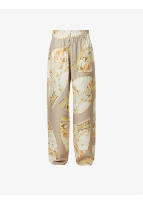 Fan graphic-print relaxed-fit straight-leg woven trousers
