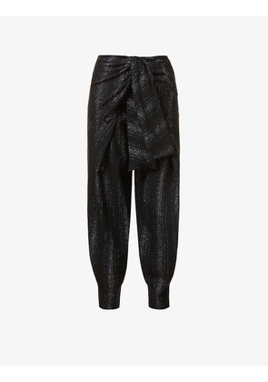 Metallic-stripe wide-leg mid-rise wool-blend trousers