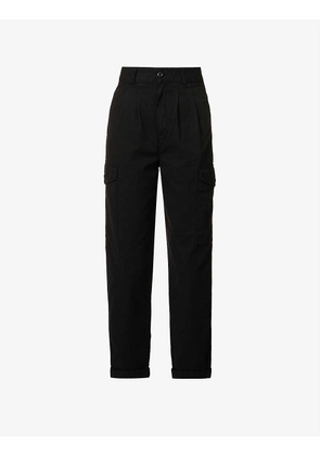 Collins pleated straight-leg high-rise organic cotton trousers