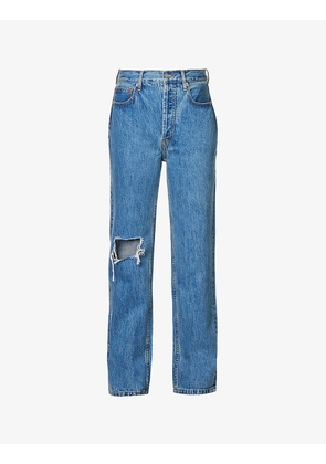 Childhood brand-embroidered straight-leg high-rise jeans