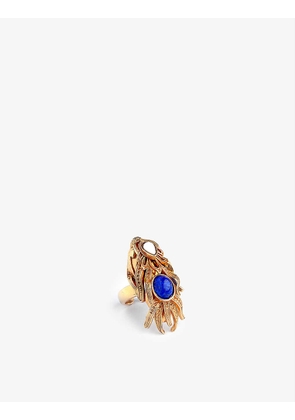 Sonia Petroff Dragon Fish 24ct yellow gold-plated brass, agate and lapis lazuli ring