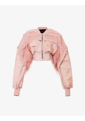 Collage cropped shearling bomber jacket