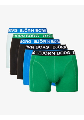 Logo-print contrasting-waistband pack of five stretch-cotton boxers