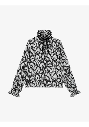 Abstract petal-print woven blouse