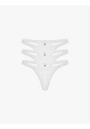 Pack of three pointelle mid-rise organic-cotton thongs