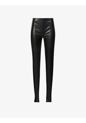 Split-hem straight-leg high-rise faux-leather trousers