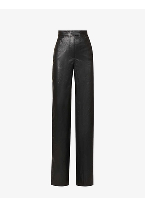 Mid-rise straight-leg faux-leather trousers