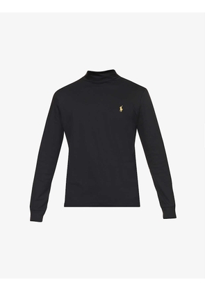 Funnel neck long-sleeved cotton-jersey polo shirt