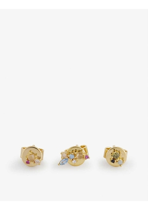 PD Paola Womens Gold/multi Atelier La Pallette 18ct Gold-plated Gemstone Stud Earrings set of Three