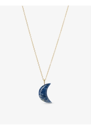 Iqra Moon 18ct yellow-gold, lapis and 0.03ct round-cut diamond pendant necklace