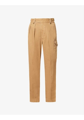 Cargo-pocket pleated regular-fit cotton-twill trousers