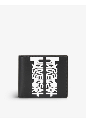 Text-print logo-embossed leather wallet