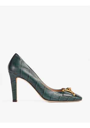 Gianna snaffle-detail croc-embossed leather court shoes