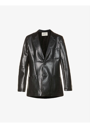Padded-shoulder faux-leather blazer