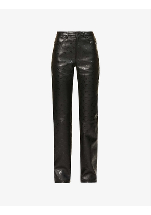 Moon-print straight-leg mid-rise leather trousers