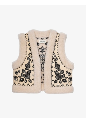 Feti floral-embroidered sheepskin cardigan