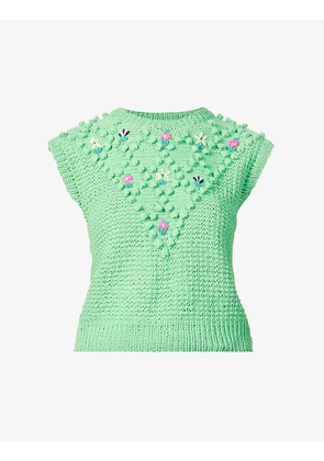 Rosalie flower-embroidered cotton-knit jumper