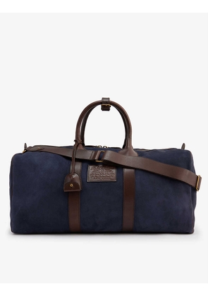 Contrast trim suede and leather duffel bag