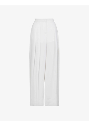 Pleated wide-leg high-rise crepe trousers