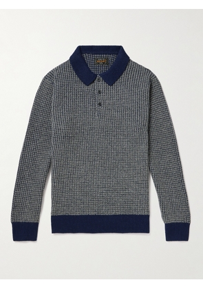 Beams Plus - Waffle-Knit Wool Polo Sweater - Men - Blue - S