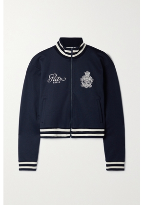 FRAME - + Ritz Paris Striped Embroidered Jersey Track Jacket - Blue - x small,small,medium,large