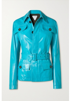 Bottega Veneta - Belted Glossed-leather Jacket - Blue - IT36,IT38,IT40,IT42,IT44