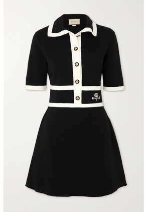 Gucci - Striped Embroidered Wool Mini Dress - Black - XXS,XS,S,M,L,XL,XXL