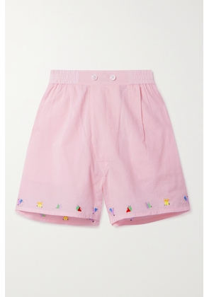 BODE - Tumbler Embroidered Cotton-poplin Shorts - Pink - xx small,x small,small,medium