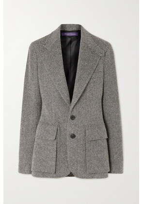 Ralph Lauren Collection - Preston Leather-trimmed Herringbone Wool-blend Tweed Blazer - Gray - US0,US2,US4,US6,US8,US10,US12