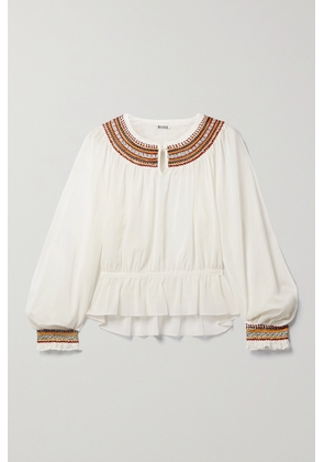BODE - Embroidered Cotton-voile Blouse - Ivory - x small,small,medium,large,x large