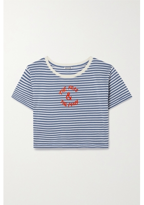 BODE - Frog And Pony Cropped Flocked Striped Cotton-blend T-shirt - Blue - x small,small,medium,large,x large