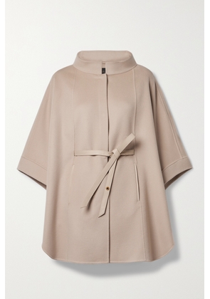Loro Piana - Belted Leather-trimmed Cashmere Cape - Neutrals - One size