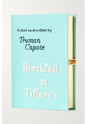 Olympia Le-Tan - Breakfast At Tiffany's Embroidered Appliquéd Canvas Clutch - Blue - One size