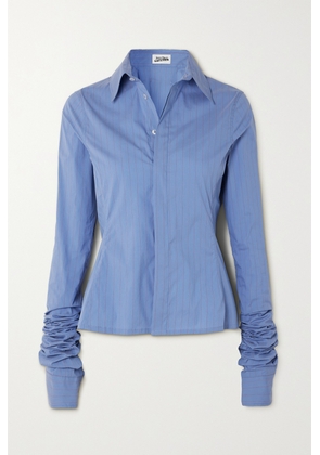 Jean Paul Gaultier - Ruched Striped Cotton-blend Poplin Shirt - Blue - FR34,FR36,FR38,FR40,FR42,FR44