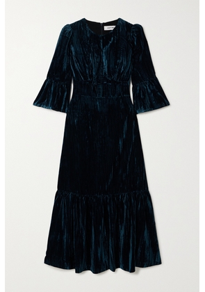 Cefinn - Daphne Tiered Plissé-velvet Midi Dress - Blue - UK 6,UK 8,UK 10,UK 12,UK 14,UK 16