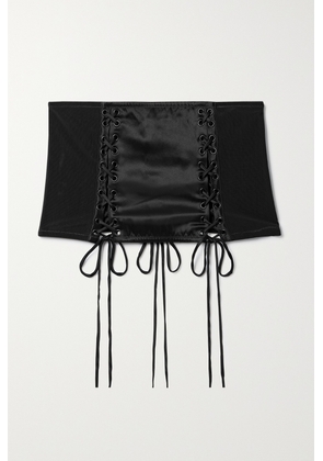 Kiki de Montparnasse - La Madame Mesh-paneled Silk-satin Corset - Black - x small,small,medium,large