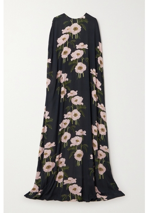 BERNADETTE - Eleonore Cape-effect Embellished Floral-print Crepe De Chine Gown - Black - FR34,FR36,FR38,FR40,FR42,FR44
