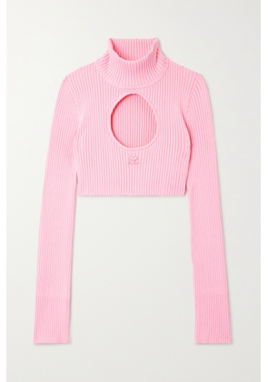 COURREGES - Cropped Cutout Ribbed-knit Turtleneck Sweater - Pink - x small,small,medium,large,x large