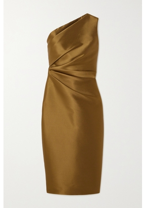 Solace London - Orla One-shoulder Gathered Satin-twill Midi Dress - Gold - UK 4,UK 6,UK 8,UK 10,UK 12,UK 14,UK 16