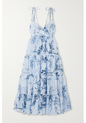Erdem - Tiered Floral-print Cotton-poplin Gown - Blue - UK 6,UK 8,UK 10,UK 12,UK 14,UK 16