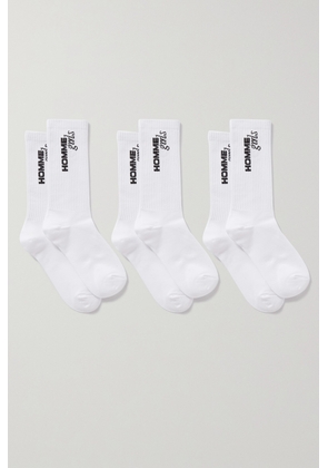 Hommegirls - Set Of Three Intarsia Ribbed Cotton-blend Socks - White - One size