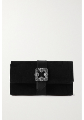 Manolo Blahnik - Capri Crystal-embellished Satin-trimmed Velvet Clutch - Black - One size
