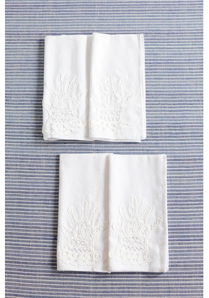 Gohar World - Hands Set Of Four Lace-appliquéd Cotton And Linen-blend Napkins - White - One size