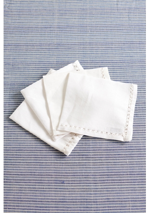 Gohar World - Set Of Four Lace-trimmed Cotton And Linen-blend Napkins - White - One size