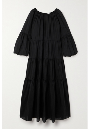 Matteau - + Net Sustain Tiered Organic Cotton And Silk-blend Maxi Dress - Black - 5,6,1,7,2,3,4