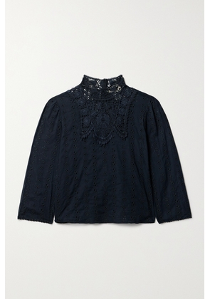 DÔEN - + Net Sustain Essie Guipure Lace-trimmed Broderie Anglaise Organic Cotton-voile Blouse - Blue - x small,small,medium,large,x large