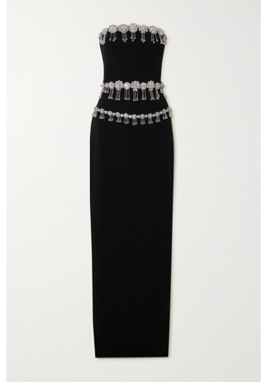 Clio Peppiatt - Brooch Strapless Crystal-embellished Crepe Maxi Dress - Black - x small,small,medium,large,x large