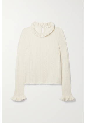 DÔEN - Eliana Ruffled Pointelle-knit Alpaca-blend Sweater - White - x small,small,medium,large,x large