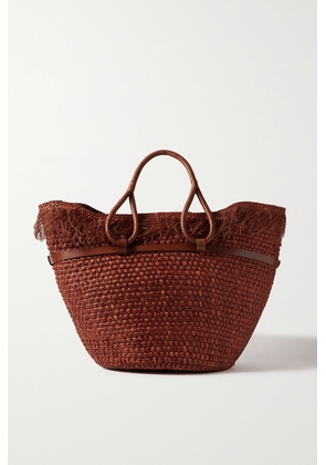 Johanna Ortiz - + Net Sustain Leather-trimmed Fringed Woven Straw Tote - Brown - One size